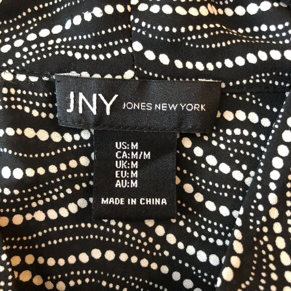 Jones New York Womens Blouse Tie Collar Geometric Polka Dot Black White M - Picture 3 of 3